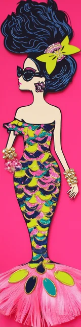 Free colorful bookmark featuring a mermaid in a pink background dress